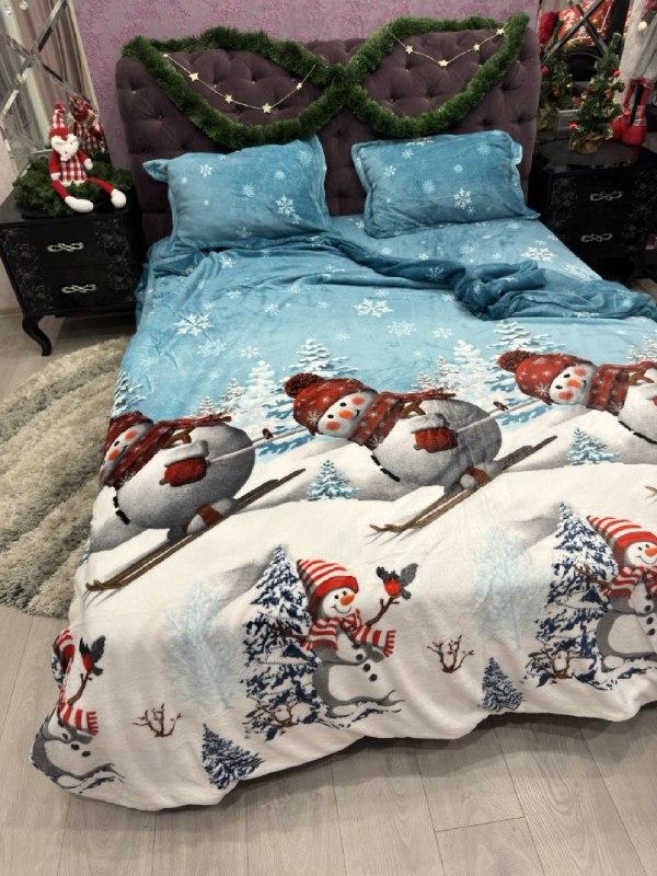 Велюрова новорічна тепла постільна білизна, фото 1