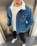 Джинсовка На Овчине Мужская Синяя Базовая Зимняя Утепленная Джинсовая Куртка Денвер Джинсовка На Овчині