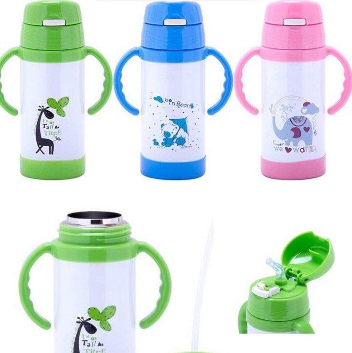 Термос для дітей з трубочкою 350 мл із ручками (синій), фото 1