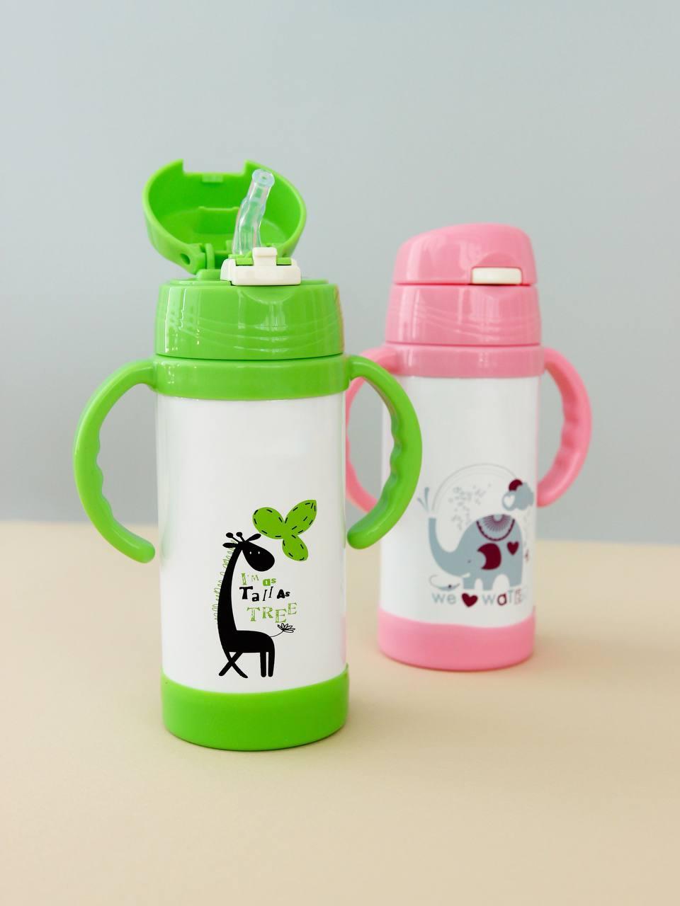 Термос для дітей з трубочкою 350 мл із ручками (зелений), фото 1
