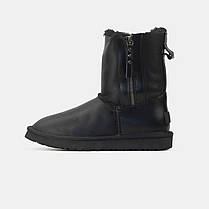 Зимові Жіночі Черевики UGG Short Double Zip Black Leather / УГГ Шорт Дабл Зіп Лезер Чорні, фото 3