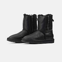 Зимові Жіночі Черевики UGG Short Double Zip Black Leather / УГГ Шорт Дабл Зіп Лезер Чорні, фото 5