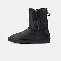 Зимові Жіночі Черевики UGG Short Double Zip Black Leather / УГГ Шорт Дабл Зіп Лезер Чорні, фото 4