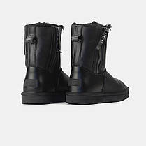 Зимові Жіночі Черевики UGG Short Double Zip Black Leather / УГГ Шорт Дабл Зіп Лезер Чорні, фото 6
