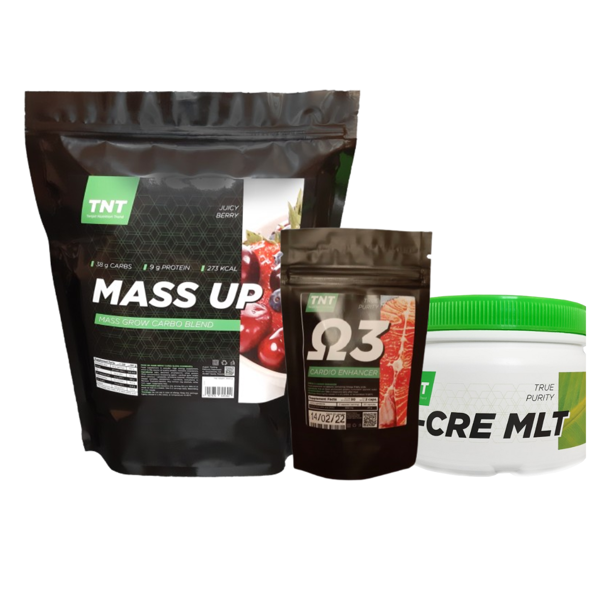 TNT Nutrition Набір для набору маси Mass UP (Гейнер 2.5 кг + Креатин 0.3 кг + Омега-3 60 капс) — Потужний комплекс для м'язів —, фото 1
