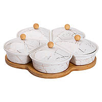 Менажниця керамічна на підставці, що обертається, 5 секцій біла 4005016_Lu