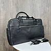 Невелика дорожня шкіряна сумка для ручної поклажі в літак, поїзд чорна. Сумка для речей шкіра, фото 7
