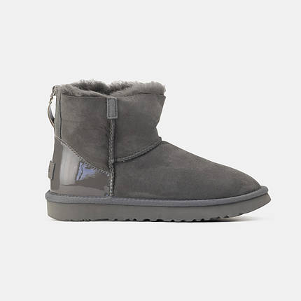 Зимові Жіночі Черевики UGG Classic Mini Zip Grey Lacquer / УГГ Класік Міні Зіп Лакер Сірі, фото 1