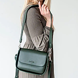 Маленький жіночий клатч сумка крос боді через плече зелена з екошкіри з плечовим ременем, фото 7