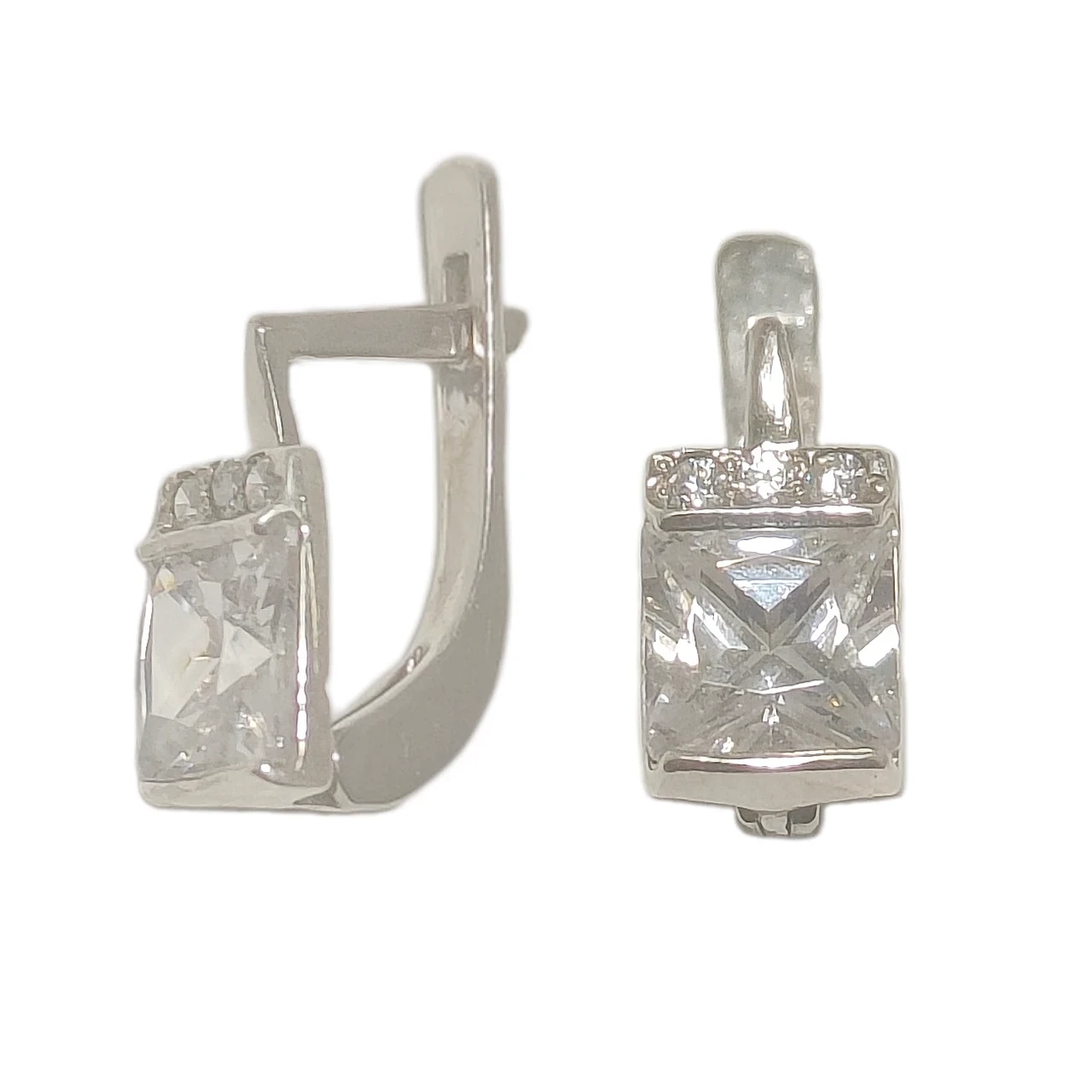 Срібні сережки з квадратним фіанітом сс 60, фото 1
