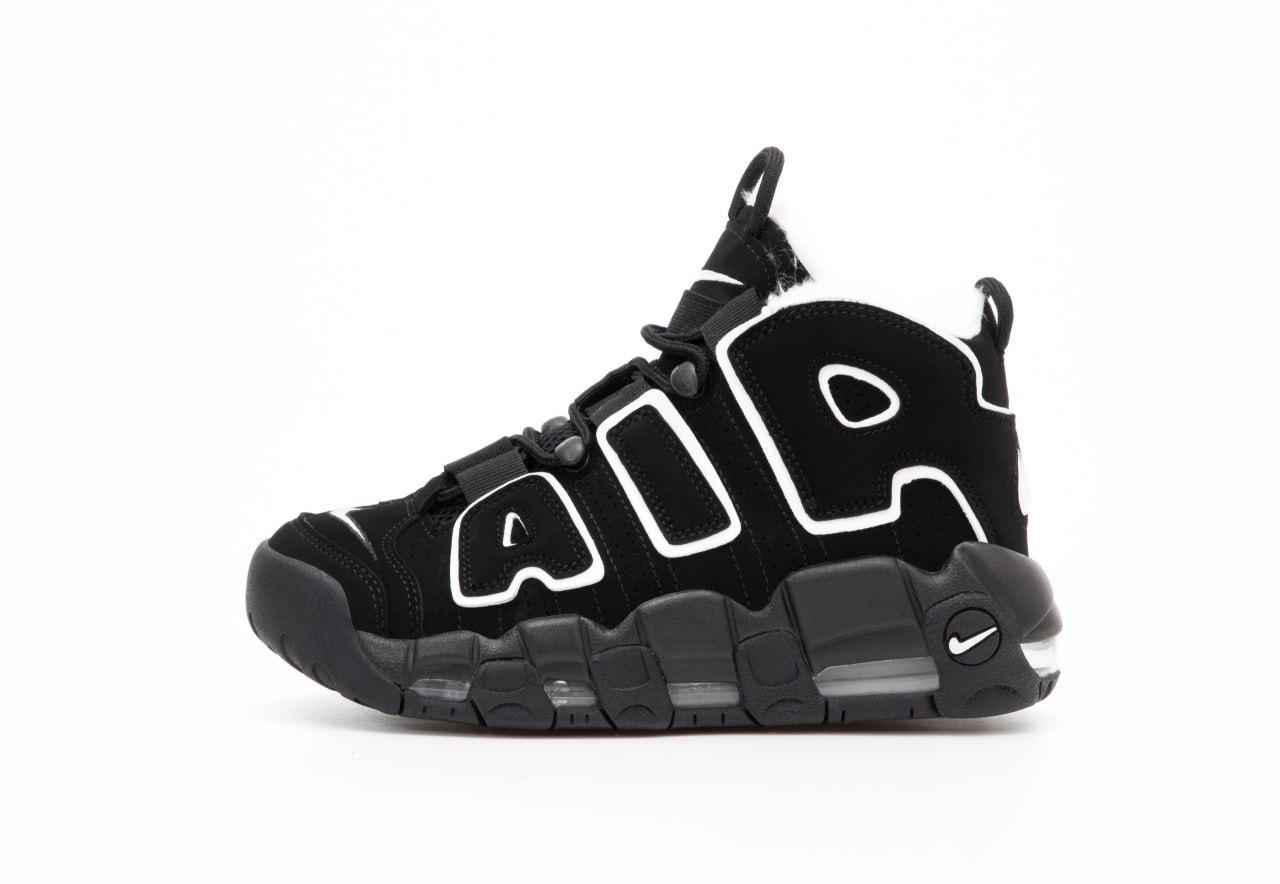 Зимові Кросівки Nike Air More Uptempo Black White / Найк Аїр Мор Аптемпо Чорні з Білим (Хутро)