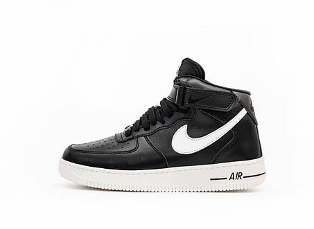 Зимові Чоловічі Кросівки Nike Air Force 1 Winter High Black / Найк Аїр Форс 1 Високі Чорні з Білим (Хутро), фото 1