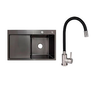 Готове рішення для кухні: Lidz Handmade H7849BL Мийка інтегрована крило зліва Brushed Black PVD+Aria 015F3 з