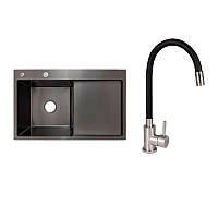 Готове рішення для кухні: Lidz Handmade H7849BR Мийка інтегрована крило зправа Brushed Black PVD+Aria 015F3 з