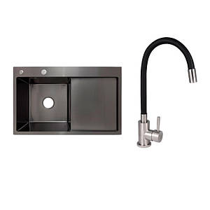 Готове рішення для кухні: Lidz Handmade H7849BR Мийка інтегрована крило зправа Brushed Black PVD+Aria 015F3 з