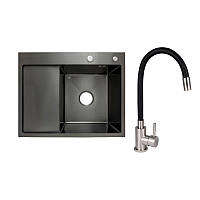 Готове рішення для кухні: Lidz Handmade H6350BL Мийка інтегрована крило зліва Brushed Black PVD+Aria 015F3 з