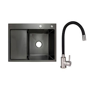 Готове рішення для кухні: Lidz Handmade H6350BL Мийка інтегрована крило зліва Brushed Black PVD+Aria 015F3 з
