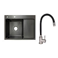 Готове рішення для кухні: Lidz Handmade H6350BR Мийка інтегрована крило зправа Brushed Black PVD+Aria 015F3 з