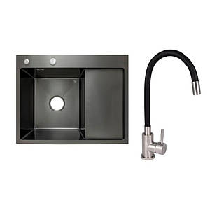 Готове рішення для кухні: Lidz Handmade H6350BR Мийка інтегрована крило зправа Brushed Black PVD+Aria 015F3 з