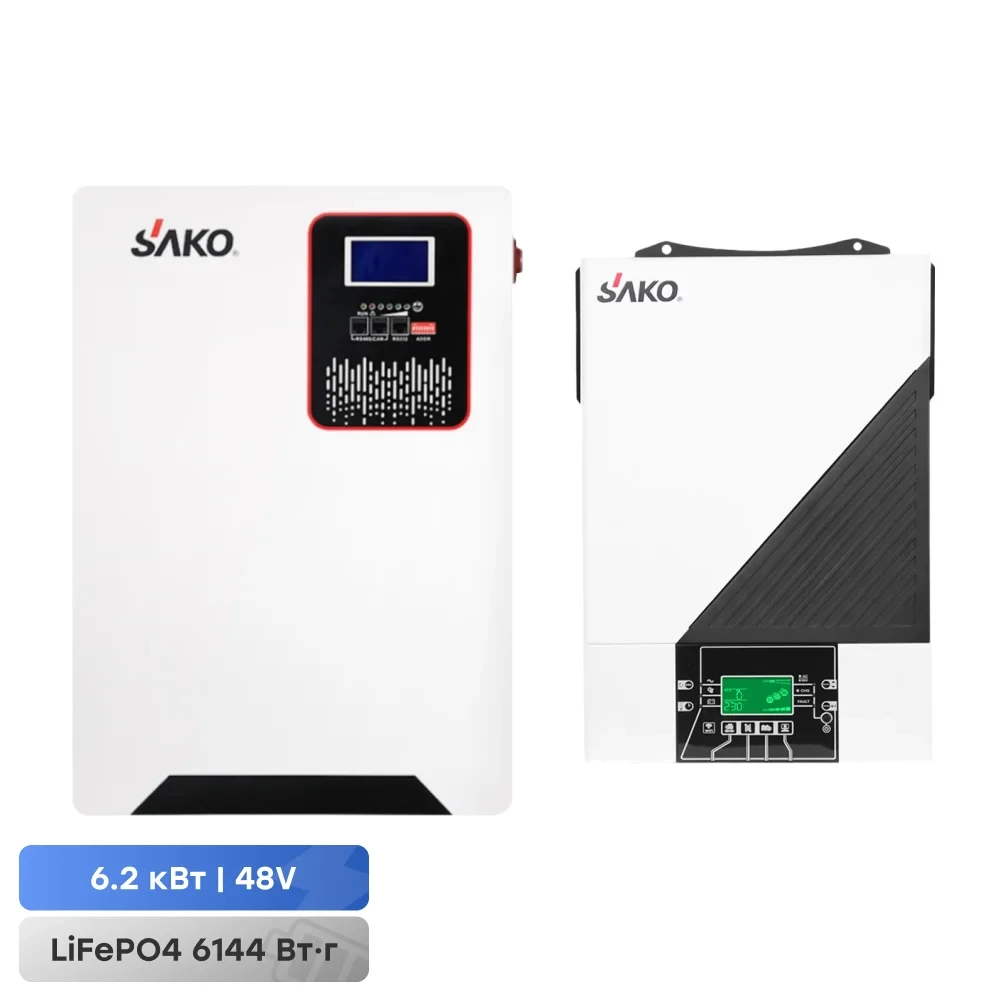Комплект гібридний інвертор 6.2kW Sako SUNON IV і акумулятор 51.2В 6144Втг Li-Sun series LiFePo4