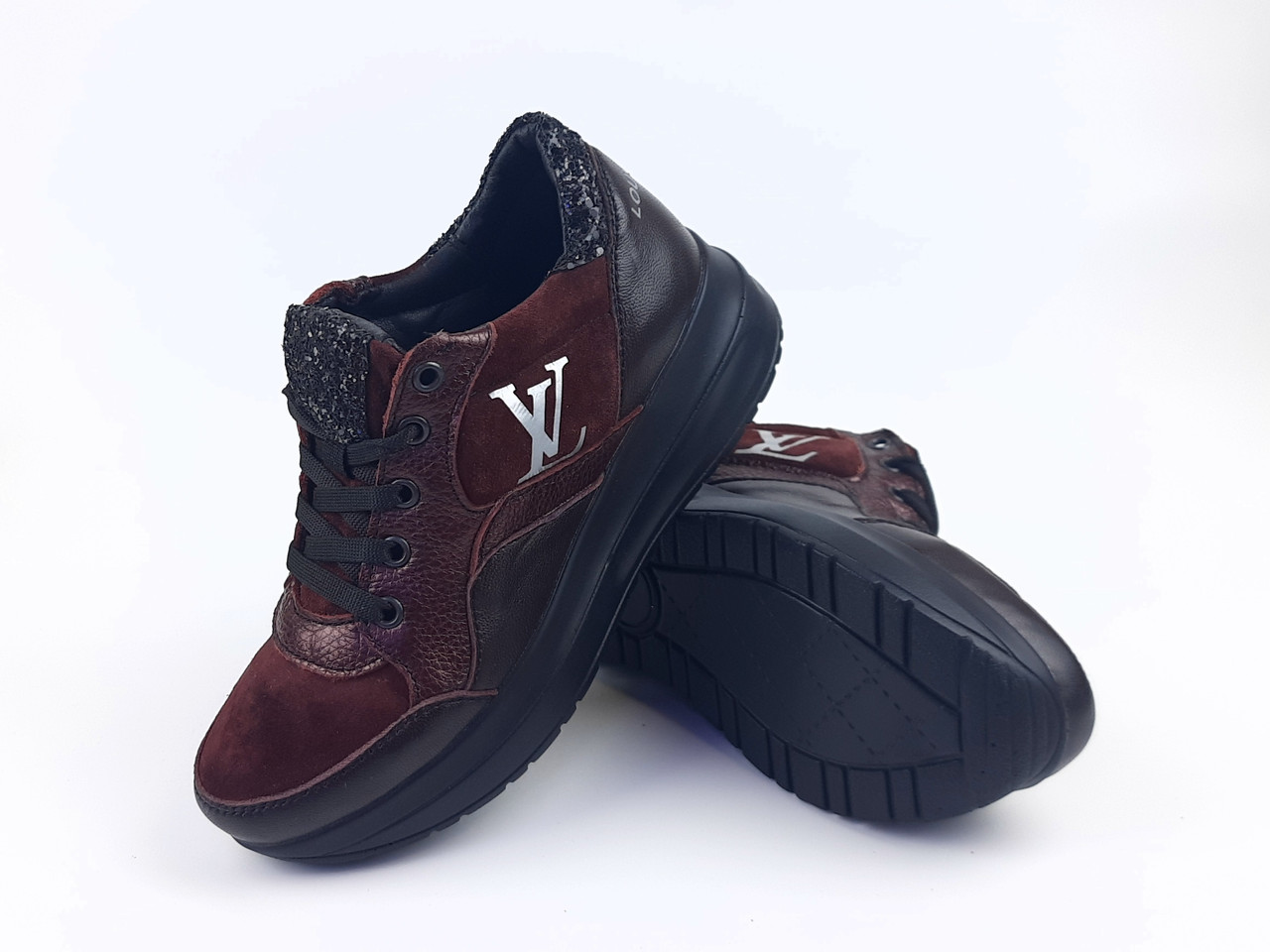 Жіноче взуття кросівки бордо з натуральної шкіри для дівчат розмір 36 37, фото 1