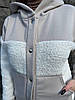 Жіноча тепла з начосом молодіжна кофта толстовка на кнопках з капюшоном і зі вставками баранчика тедді, фото 10