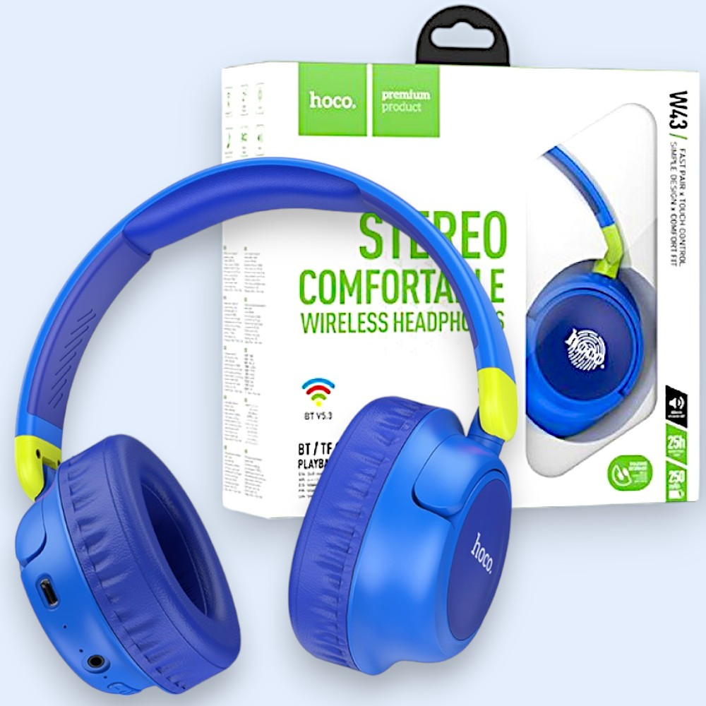 Бездротові Bluetooth-навушники BIG HOCO W43 Adventure Навушники накладні з мікрофоном, синій