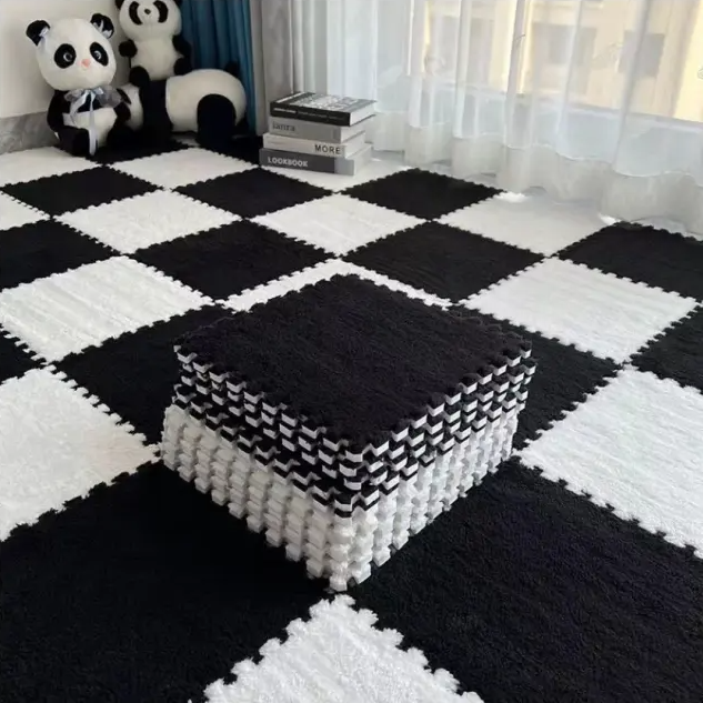 Килимок-пазл плюшевий, термокилимок, мат дитячий теплий 60*90см, 6 пазлів, колір білий, фото 1