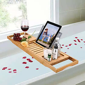 Полиця бамбукова висувна для ванної, довжина 70-105см, накладка на ванну з бамбука, Bamboo_2