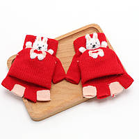 Рукавички дитячі з зайчиком, Червоний, 2-4 роки