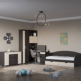 Спальня Дитяча Еверест Бриз Комплект 6 (модульна - 4 елементи) з комодом Бриз К-6 (ролики) венге + дуб молочний (DTM-2556)