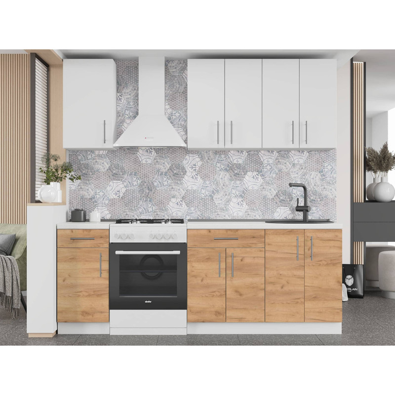 Кухня модульна Еверест Оптіма набір №4 Німфея альба+Дуб крафт золотий 2,2 м (DTM-5706), фото 1