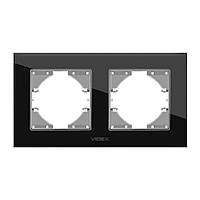 Подвійна рамка для розетки скляна горизонтальна BINERA Чорна