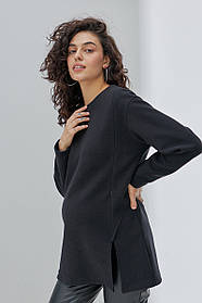 Тепла туніка для вагітних та годуючих чорна трикотажна S