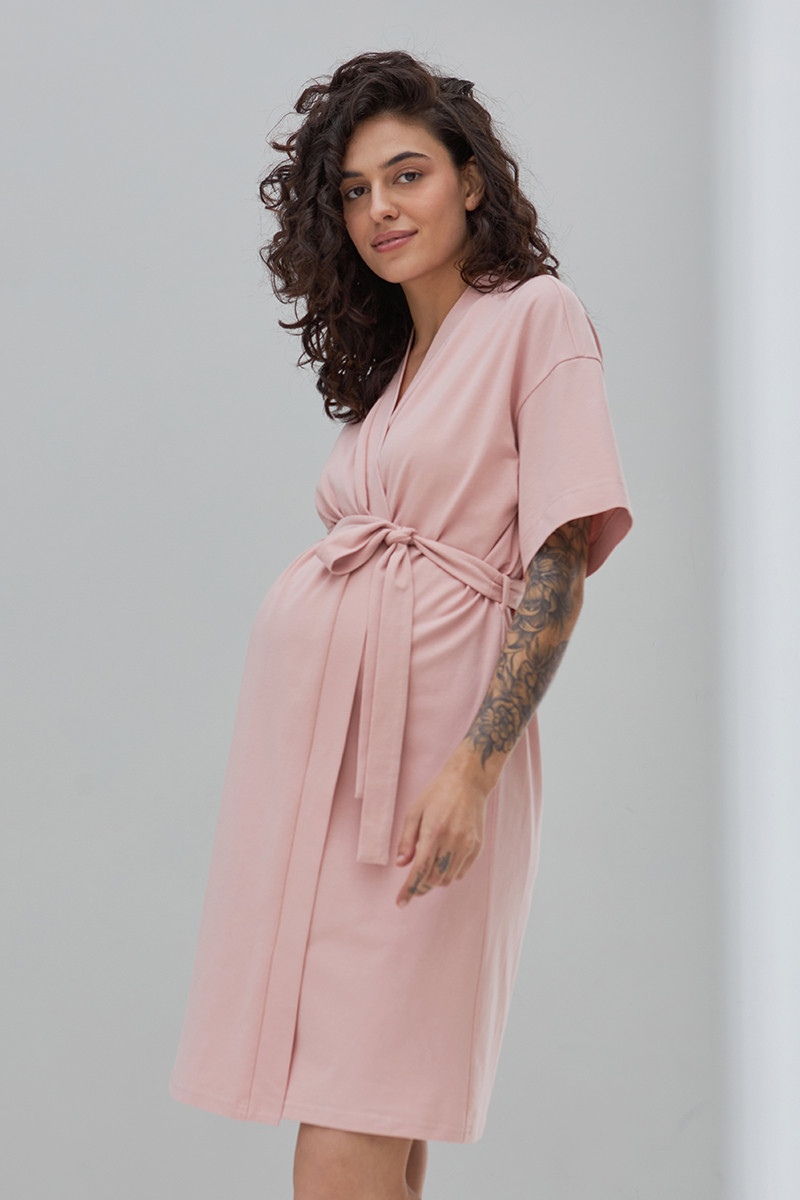 Пудровий халат для вагітних та годуючих мам із трикотажу S, фото 1