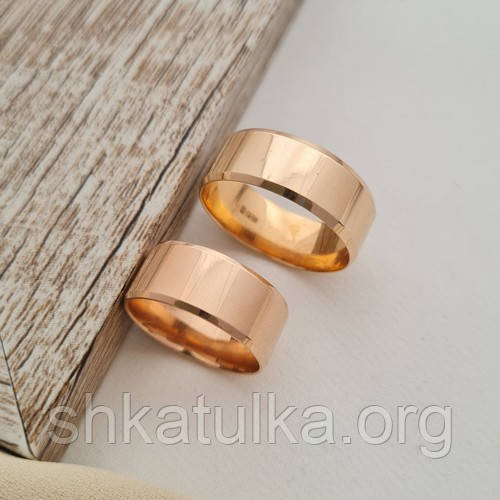 Обручки срібні з позолотою пара гладкі широкі гладкі срібні з позолотою