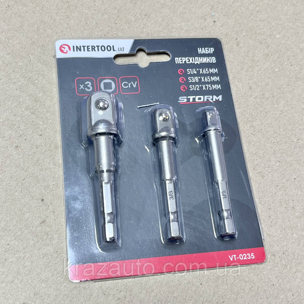 Набір перехідник з Hex 1/4" на квадрат 1/4", 3/8", 1/2" під шурупокрут, CR-V INTERTOOL VT-0235, фото 1