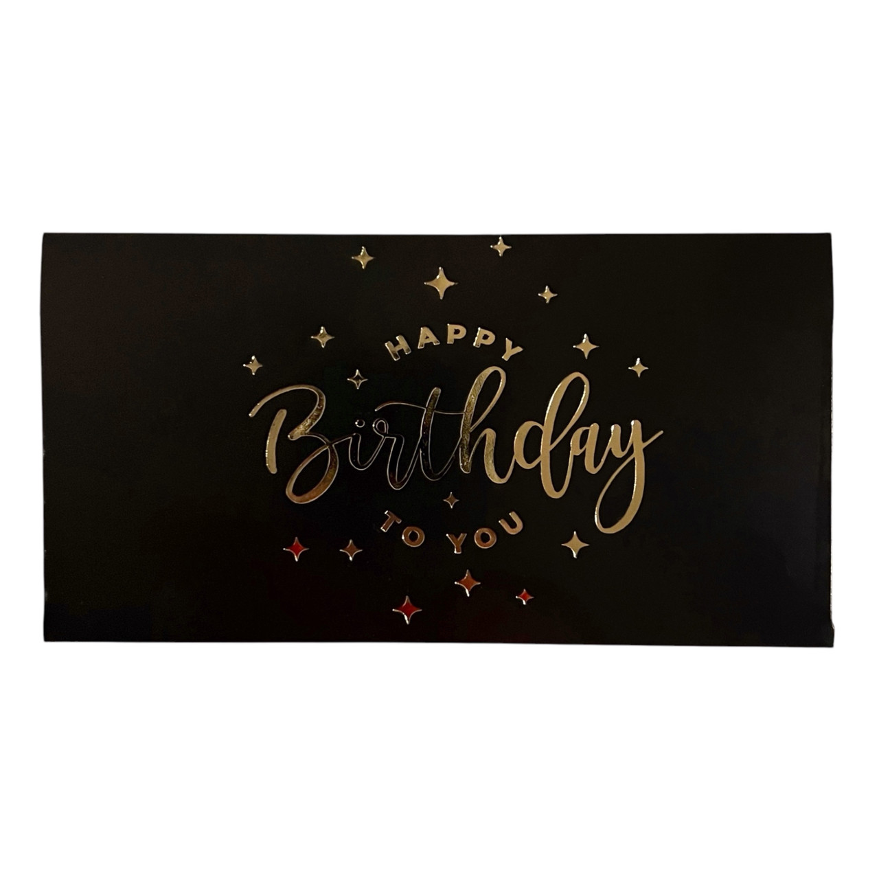 Подарунковий конверт 23 Happy birthday - золотий напис на чорному