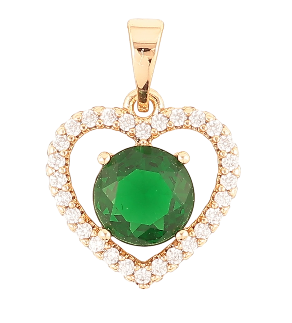Кулон Xuping Позолота 18K «Сердечко з зеленим фіанітом і цирконієм» для ланцюжка до 5мм