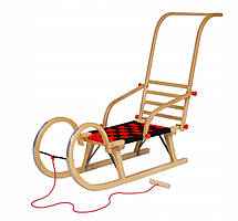 Санки дерев'яні AD322/2M  95 см + спинка-штовхач + шнурок