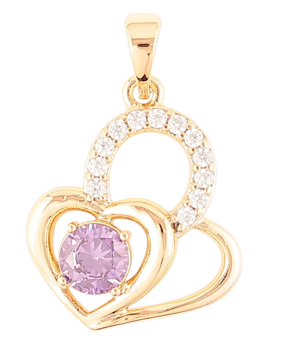 Кулон Xuping Позолота 18K «Сердечка з бузковим фіанітом і цирконієм» для ланцюжка до 5мм