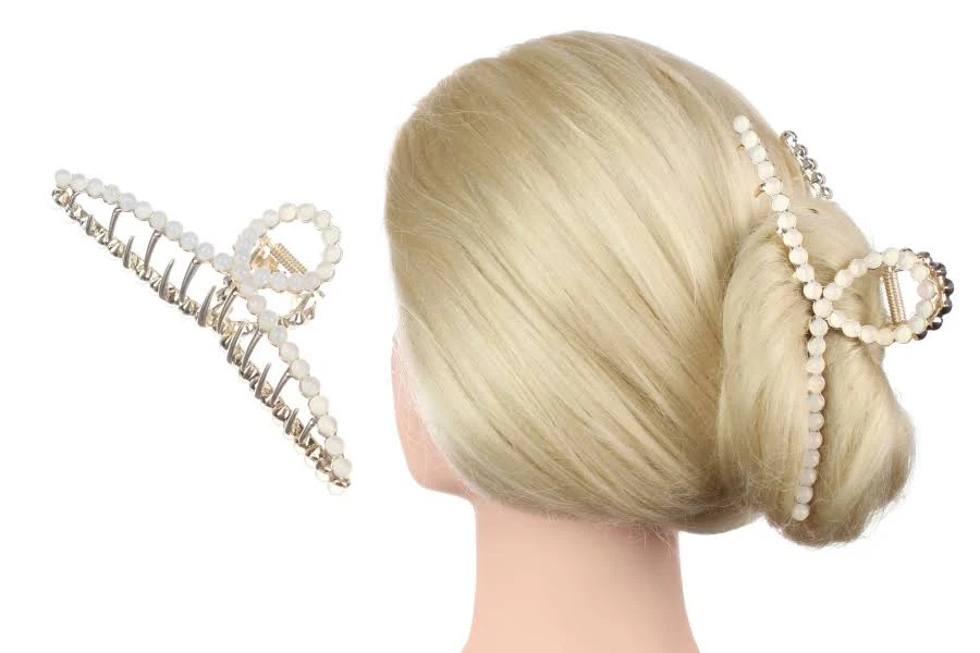 Заколка краб для волосся метал з камінням Fashion 111 золото 13,5 см (1-204384)