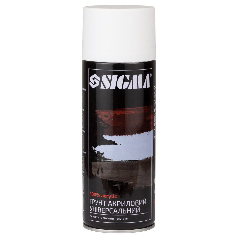 Ґрунт аерозольний акриловий 400 мл RAL 9010 білий SIGMA (2737511), фото 1