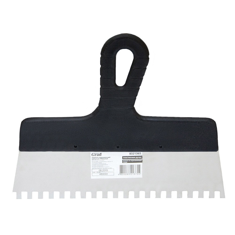 Шпатель зубчастий (неіржавкий) 250 мм 6×6мм GRAD (8321365), фото 1