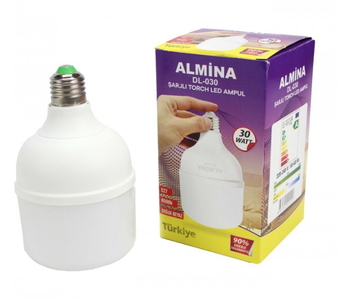 Світлодіодна лампочка 30W E27 Almina DL-030 для аварійного освітлення акумуляторна