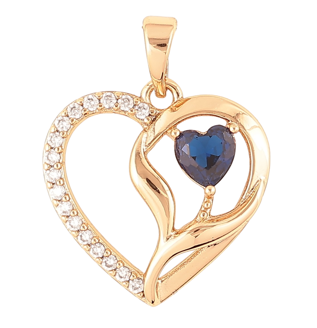 Кулон Xuping Позолота 18K «Сердечко з цирконієм і синім фіанітом» для ланцюжка до 5мм