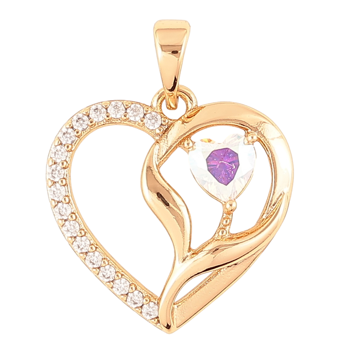 Кулон Xuping Позолота 18K «Сердечко з цирконієм і райдужним фіанітом» для ланцюжка до 5мм