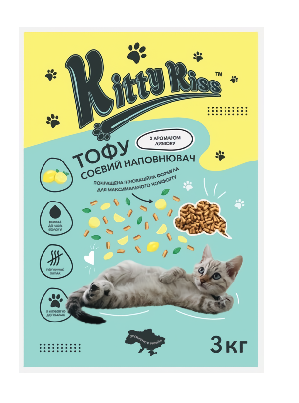 Наповнювач Кіті Кіс Kitty Kiss Тофу соєвий для котів з лимоном, 3 кг
