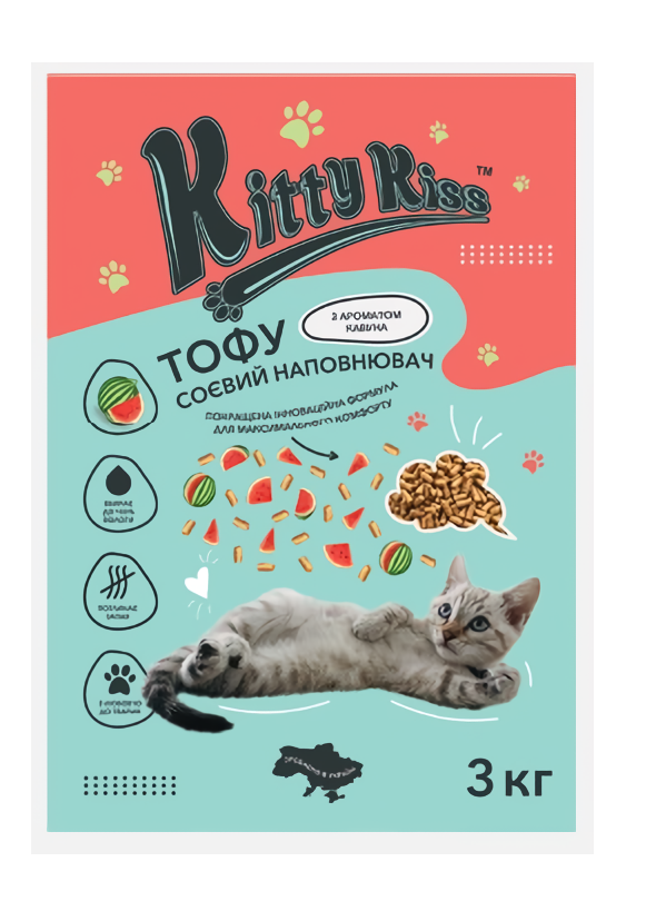 Наповнювач Кіті Кіс Kitty Kiss Тофу соєвий для котів з кавуном, 3 кг