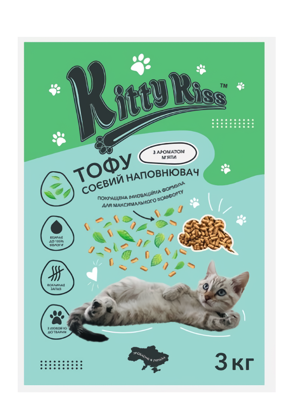 Наповнювач Кіті Кіс Kitty Kiss Тофу соєвий для котів з м'ятою, 3 кг